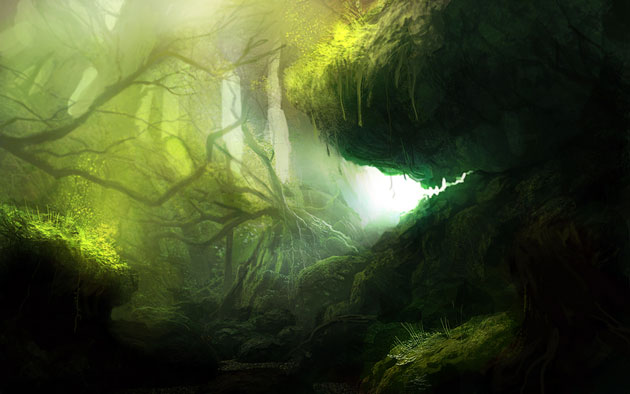 digital painting green forest