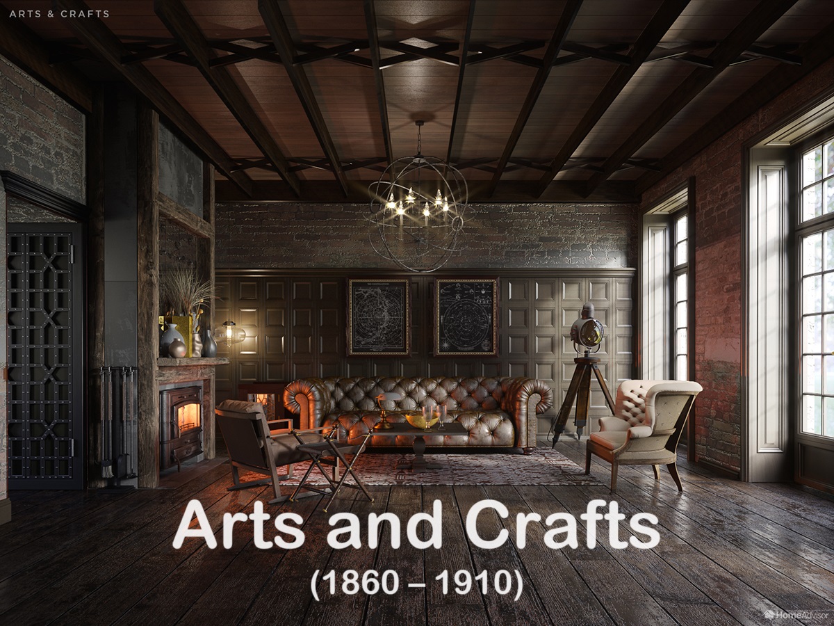 Arts and Crafts interior featuring handcrafted oak furniture and natural materials