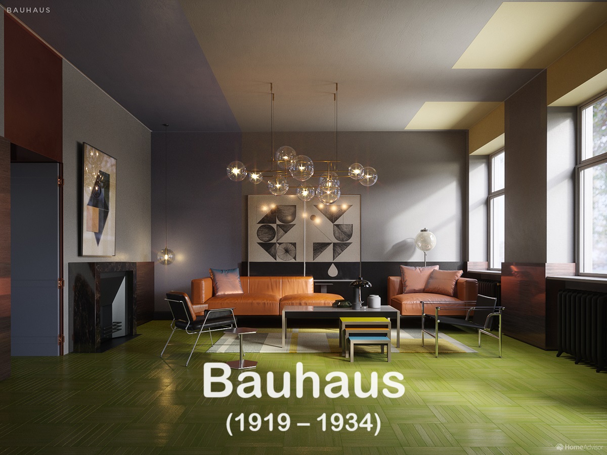 Bauhaus interior showcasing geometric forms and functional design