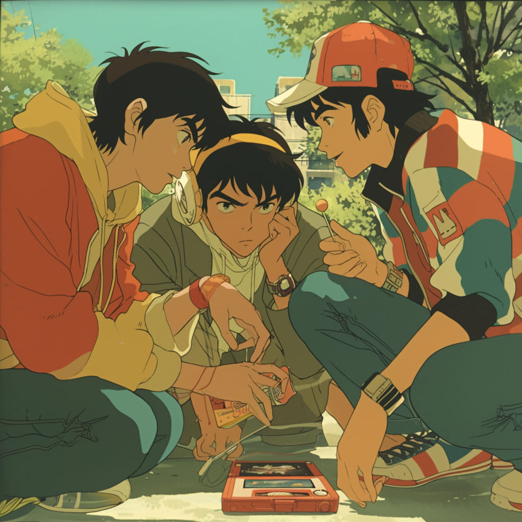 Beastie Boys as 90s rap icons in a Studio Ghibli-inspired design