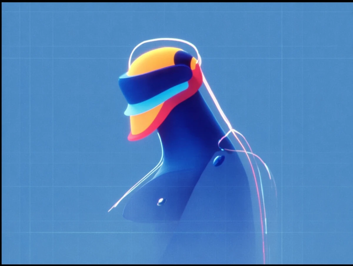 Digital illustration of character made from abstract shapes