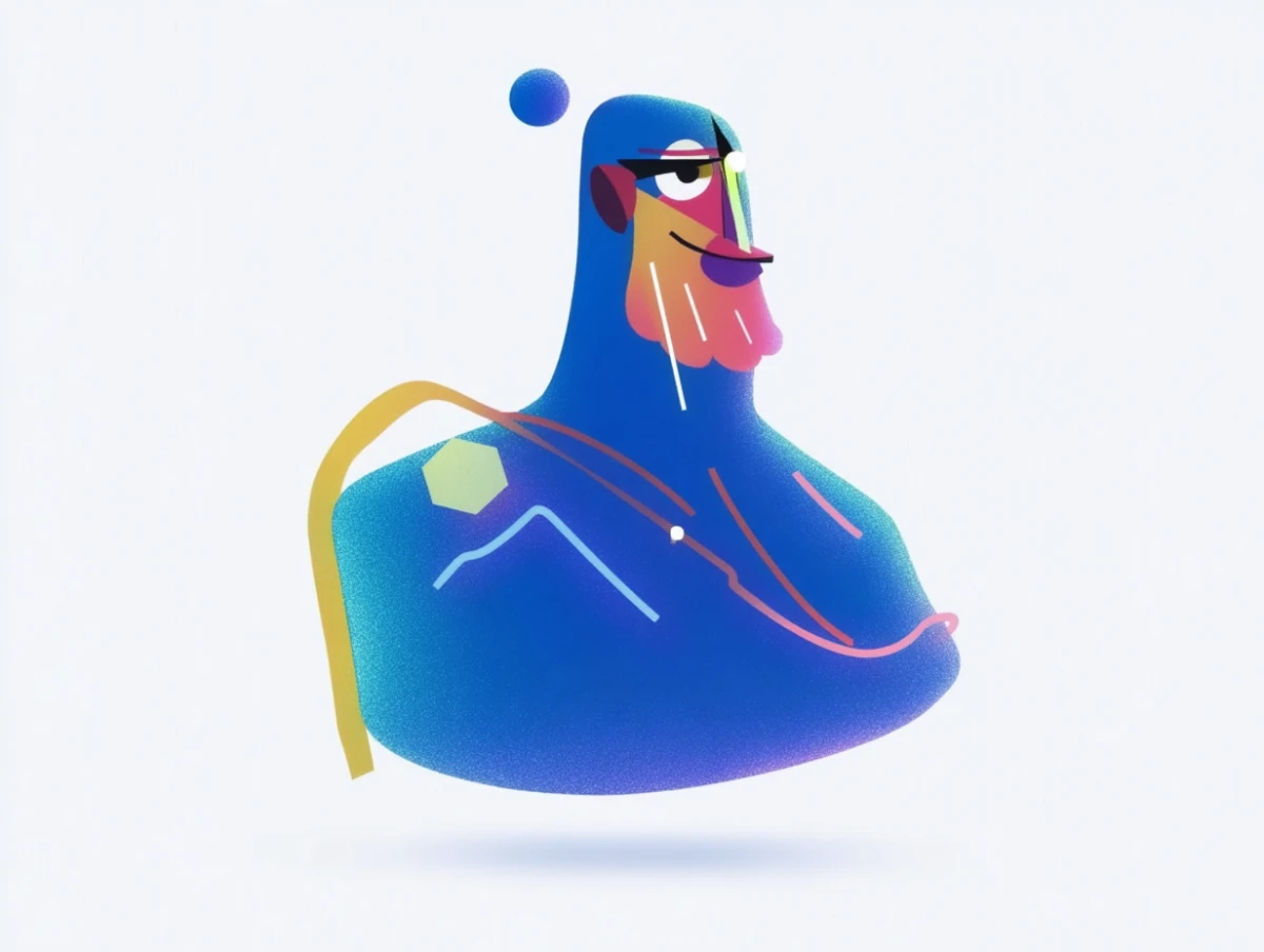 Digital character art with abstract shape illustration