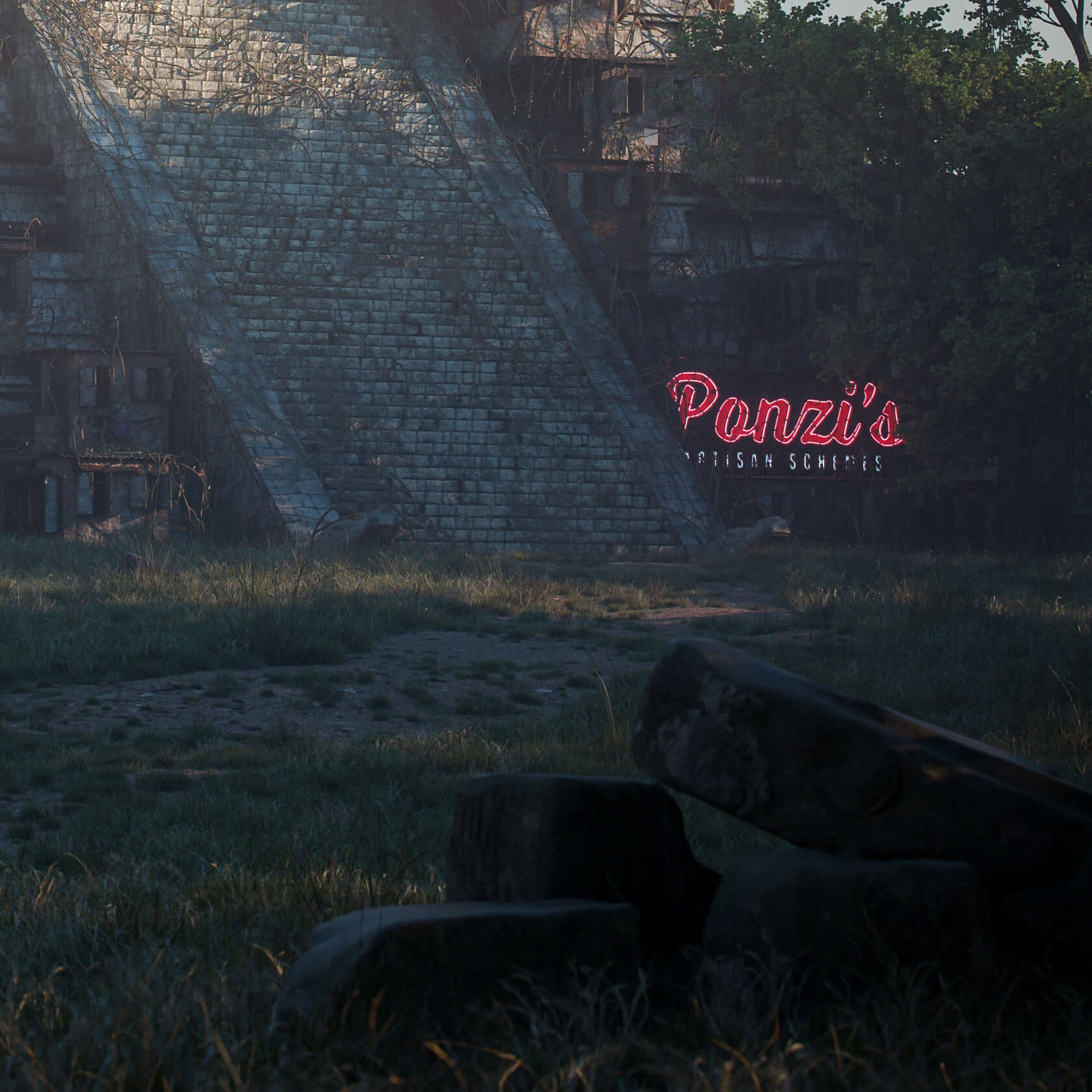 Monumental living concept visualized as digital dystopia with futuristic architecture