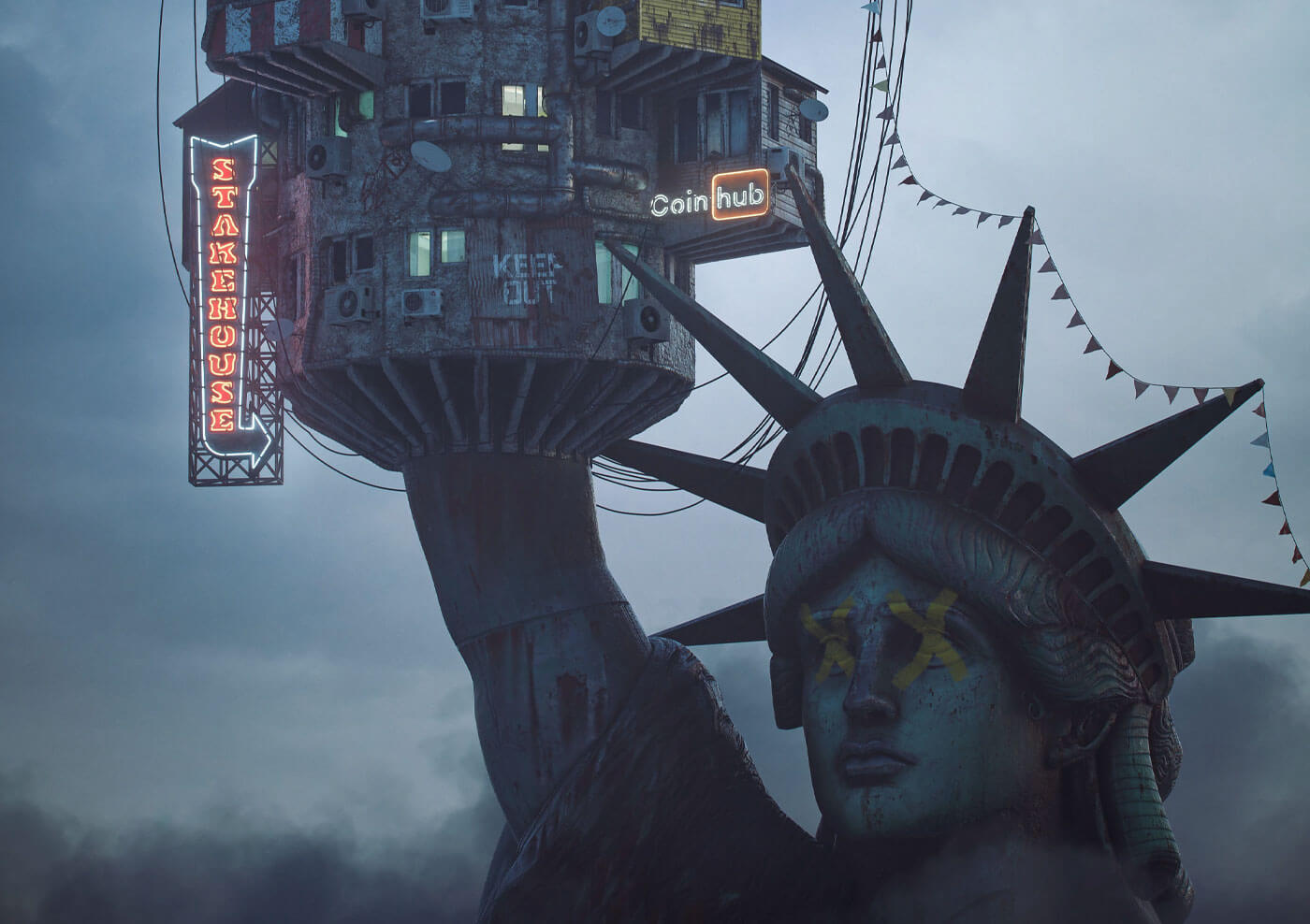 Dystopian digital art portfolio featuring monumental living series by Filip Hodas
