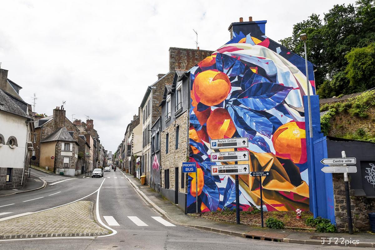 Explore botanical muralism: Ratur's street art magic Close-up: Fragmented portrait in a nature-inspired Ratur mural
