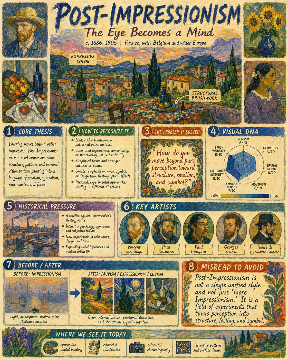 Post-Impressionism painting style moving toward structure, symbol, and personal emotion