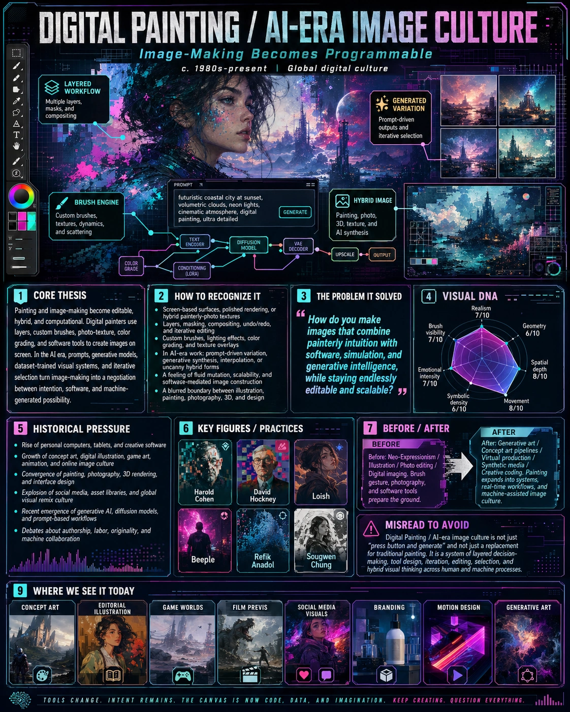 Digital painting and AI-era image culture showing programmable style and generative possibility