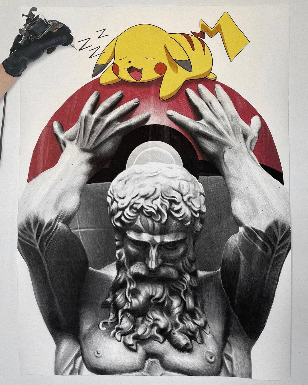 Renaissance sculpture graffiti integration showcasing classical art disruption with street art aesthetics