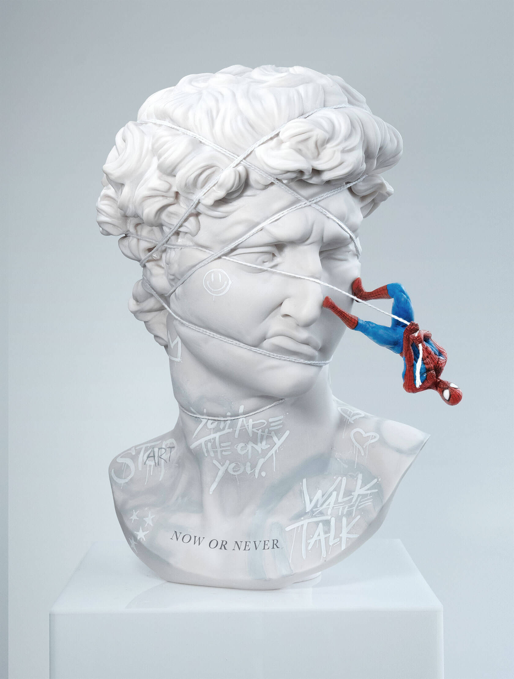 Tattoo-inspired contemporary artwork showcasing micro-realistic techniques in pop culture art mashup