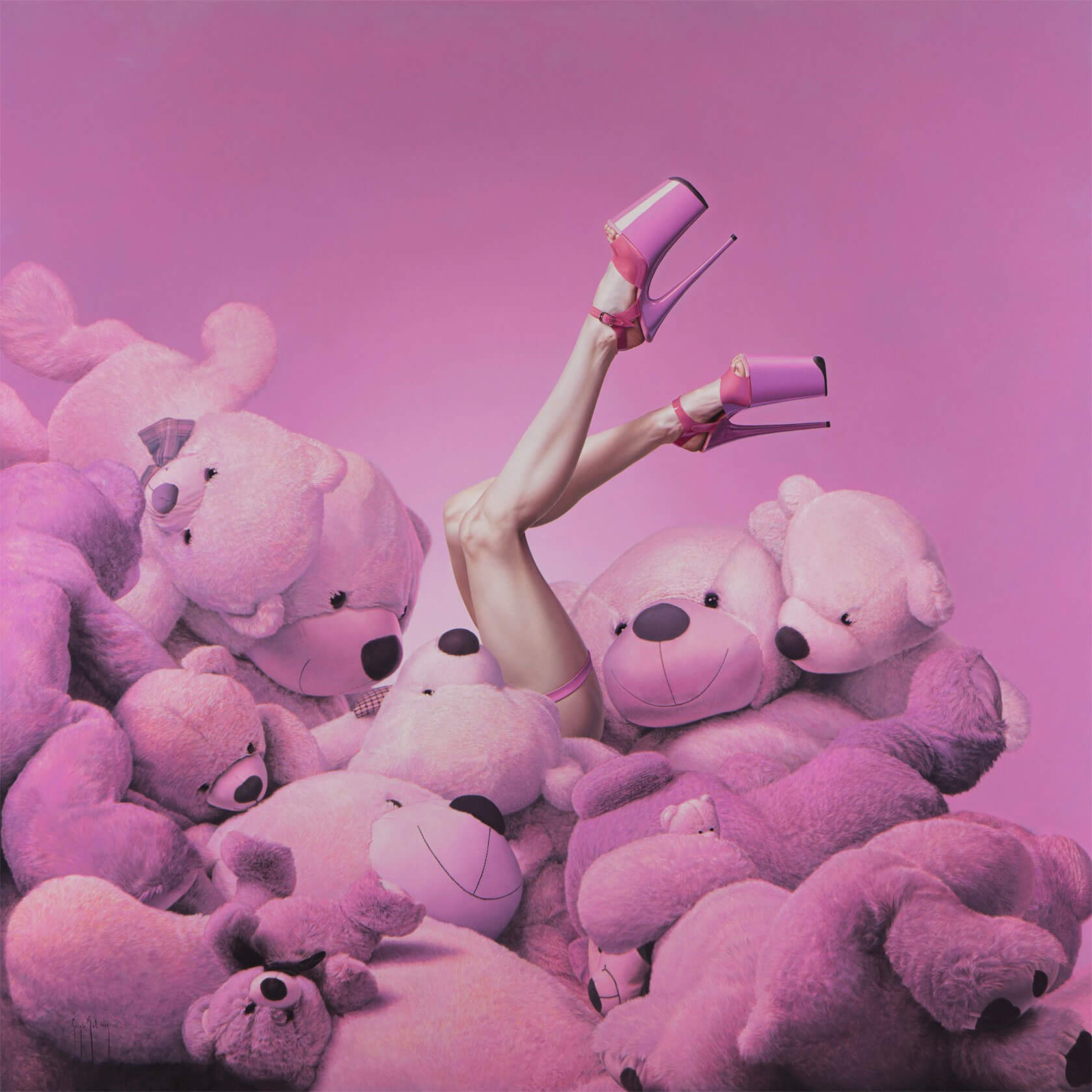 Figurative hyperrealism canvas displaying absurdist art with playful surrealism and pop surrealism elements