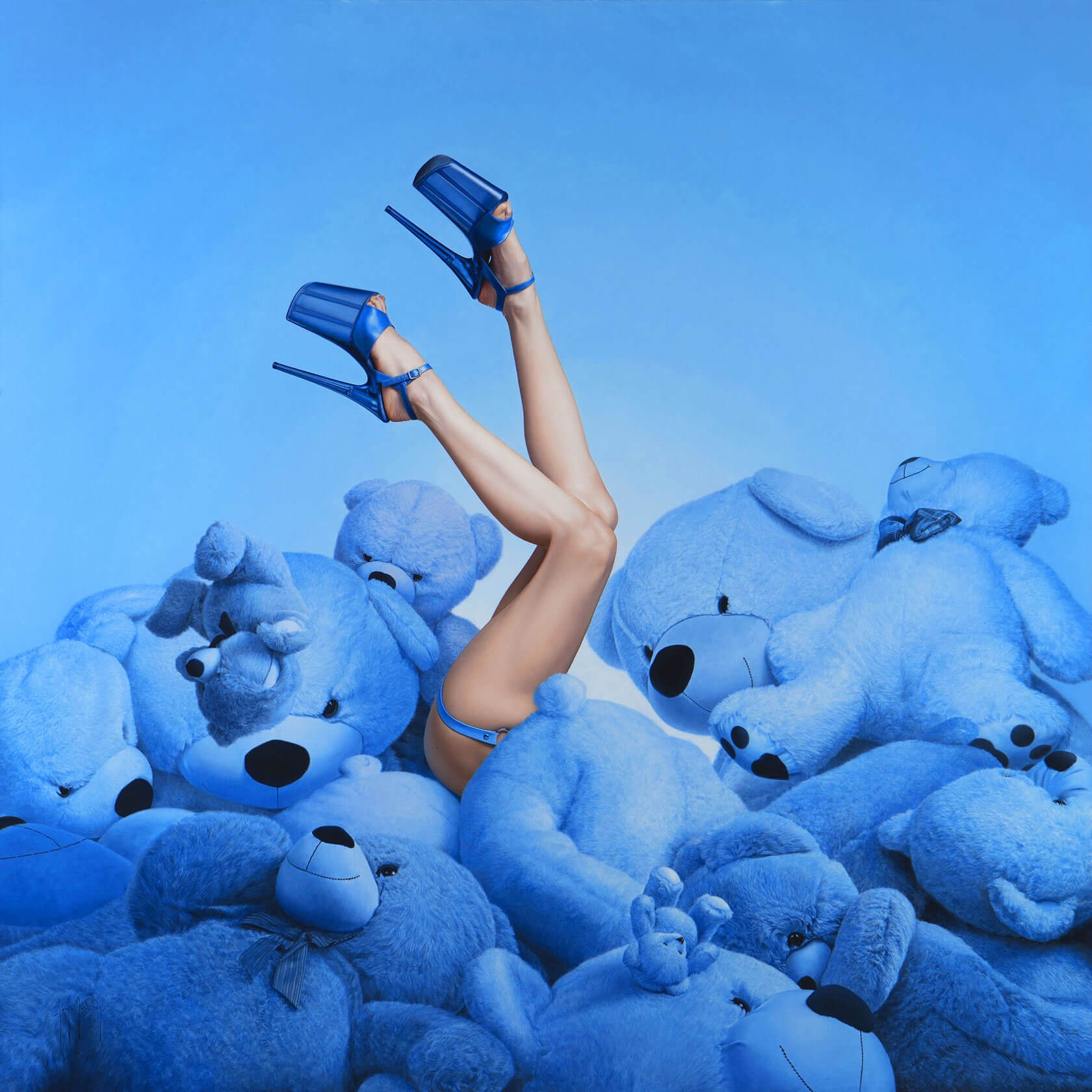 Theatrical figurative painting with playful surrealism and hyperrealistic oil rendering by Martinez