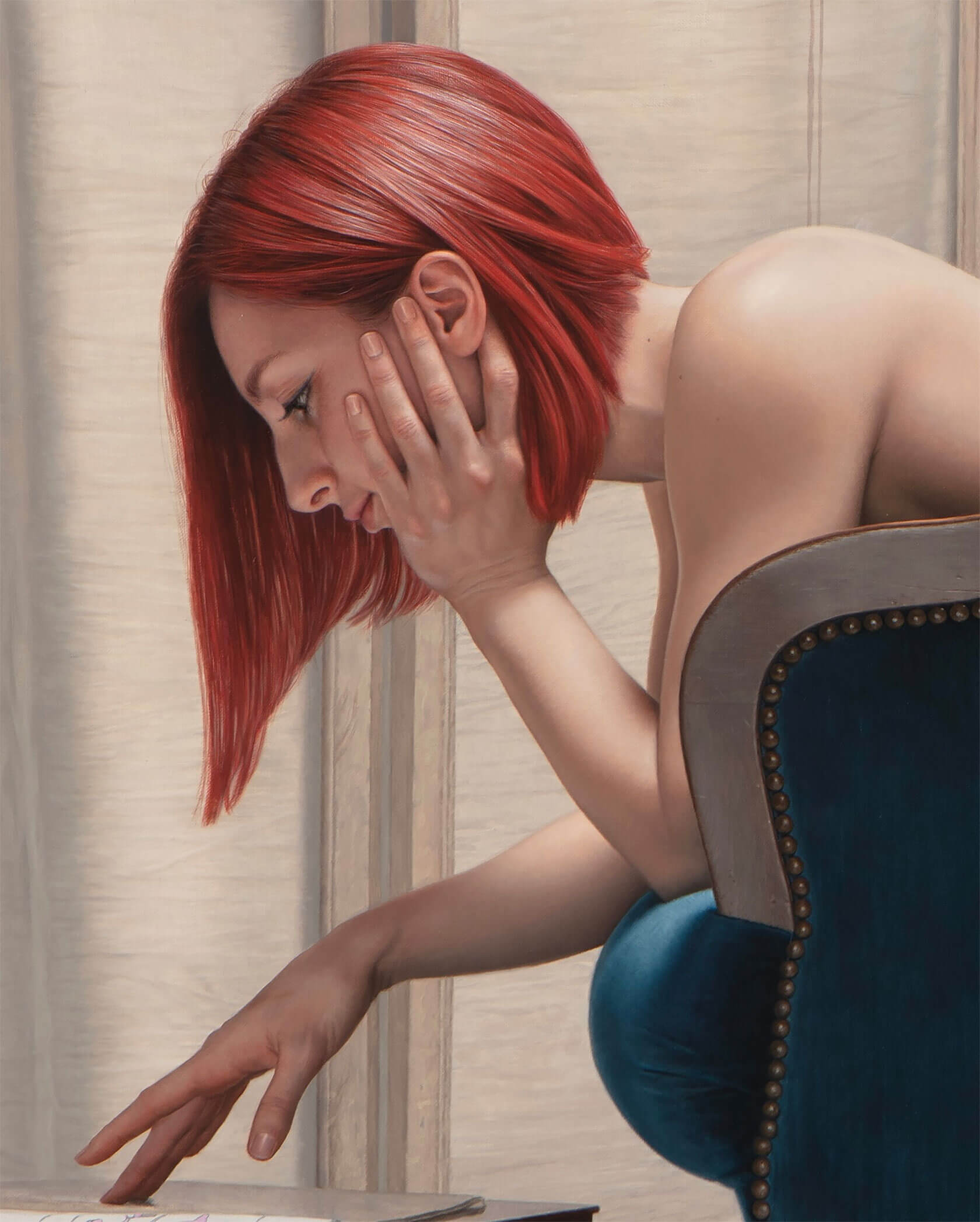 Theatrical surrealism figurative artwork with hyperrealistic oil painting and playful absurdist narrative