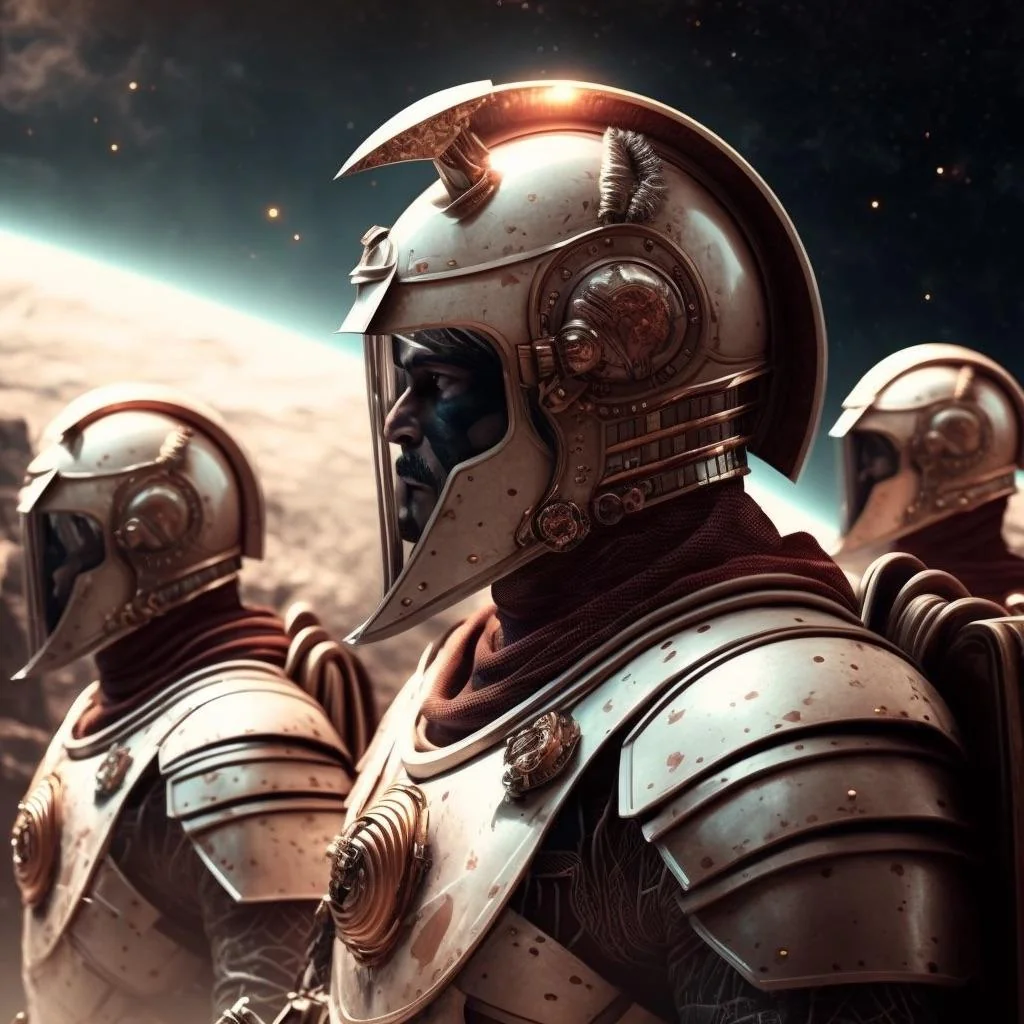 Artistic rendering of Roman legion adapted for interstellar conquest