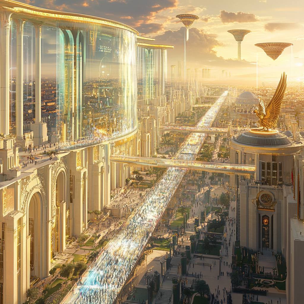 Sci-fi Roman emperor commanding empire from galactic throne