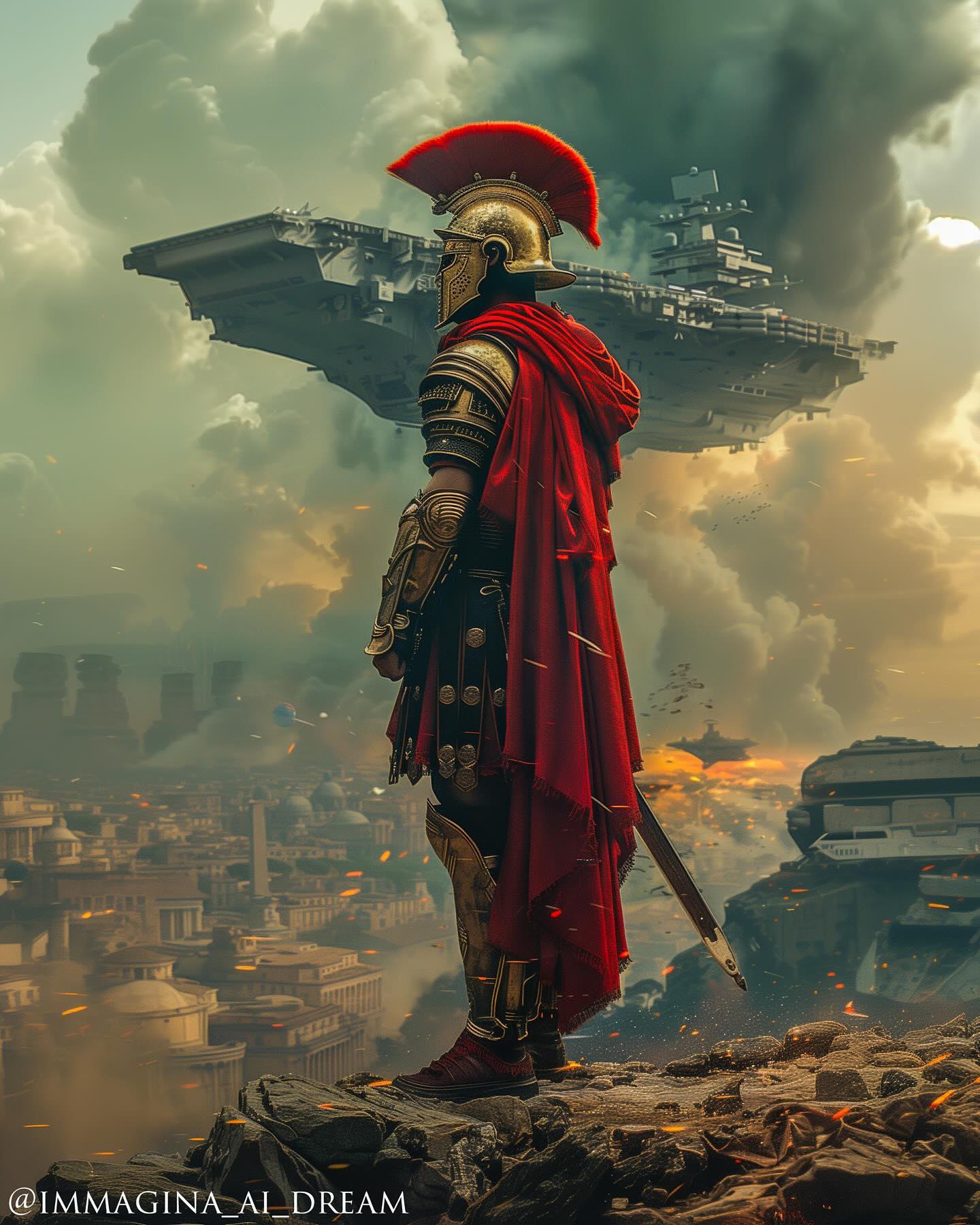 Space roman warriors advancing through galactic territories to expand empire dominion