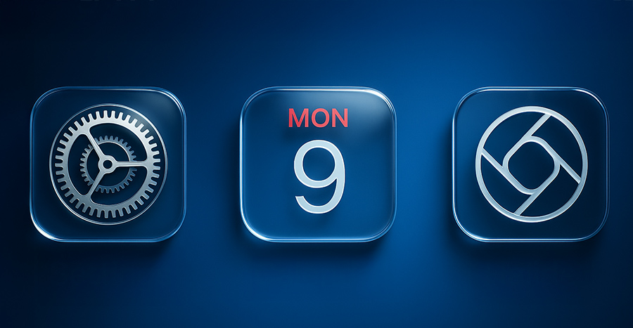 Minimalist iOS 26 icons with transparent glass effect