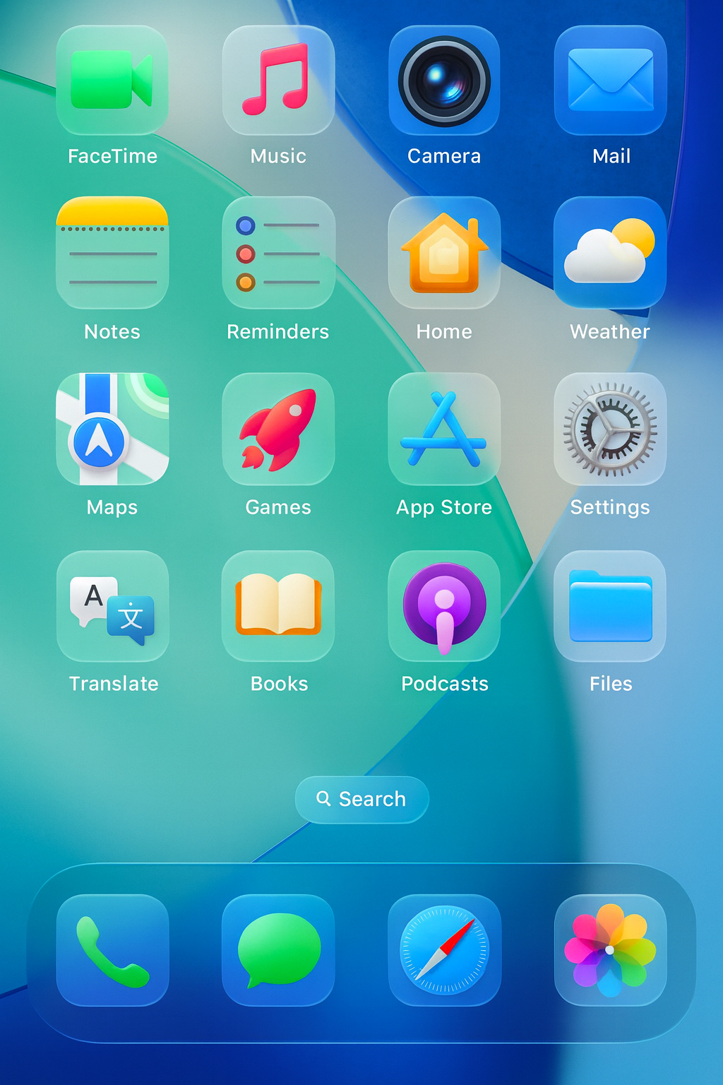 Brand-specific colored iOS icons with glass effect