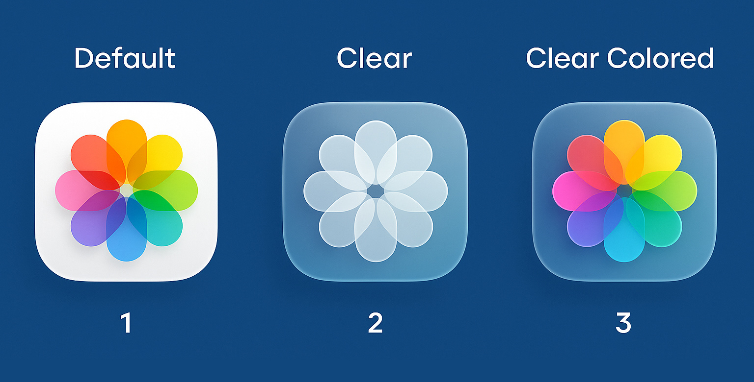 Colored iOS 26 app icons with transparent glass effect