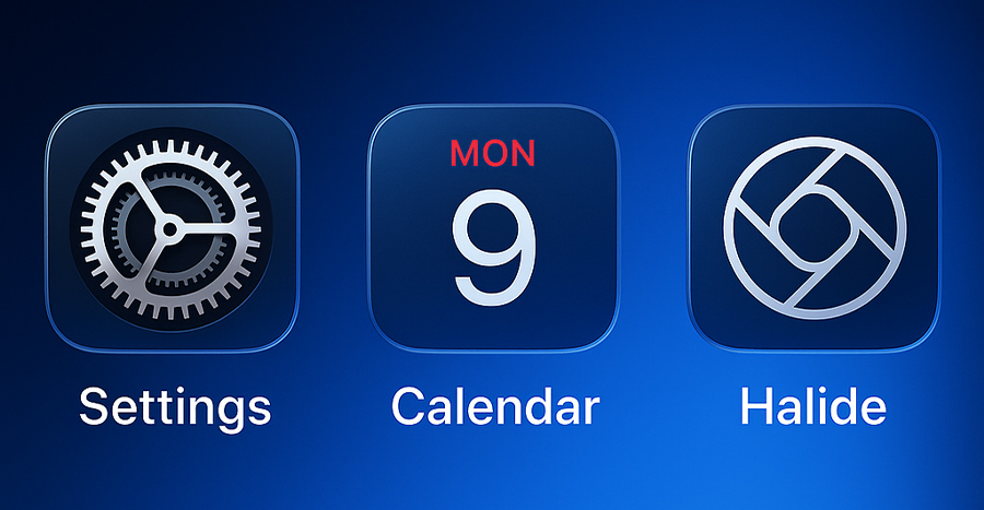 Glass-effect iOS 26 icons with transparent overlay