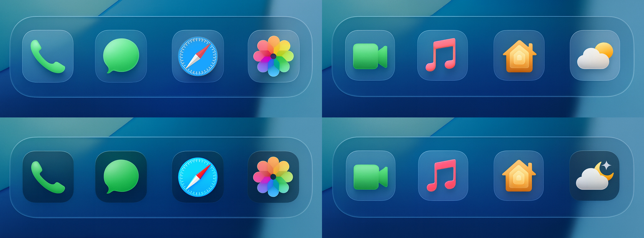 iOS transparent app icons pack with colored glyphs and glass effect