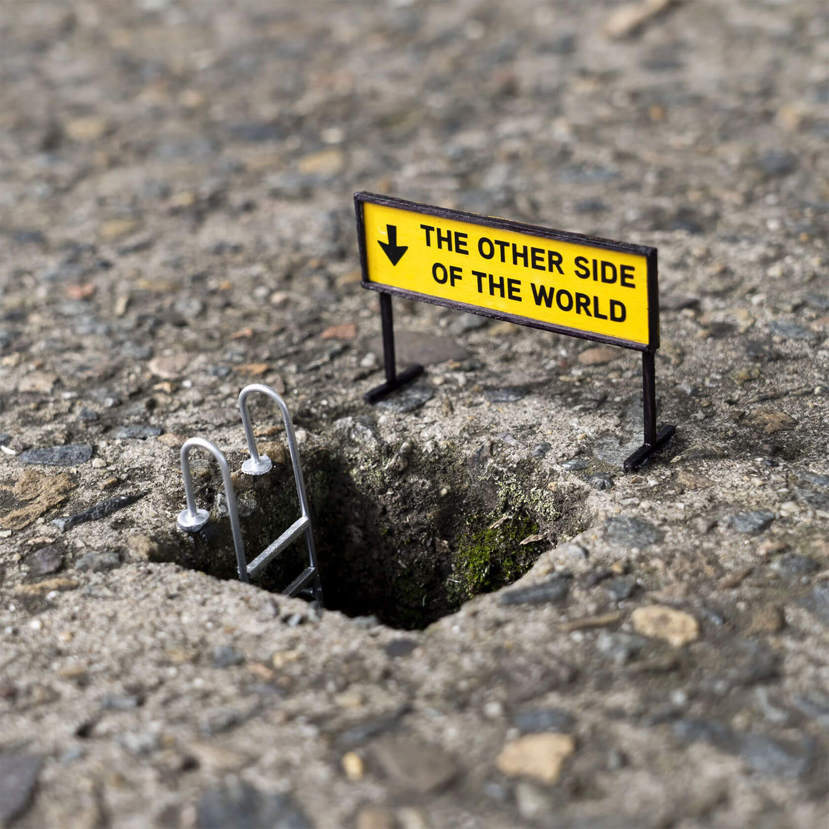 Public art installation demonstrating urban humor by street artist Pederson