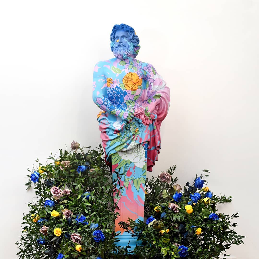 Fantasy mural art transforming urban landscape with dreamlike illustrations