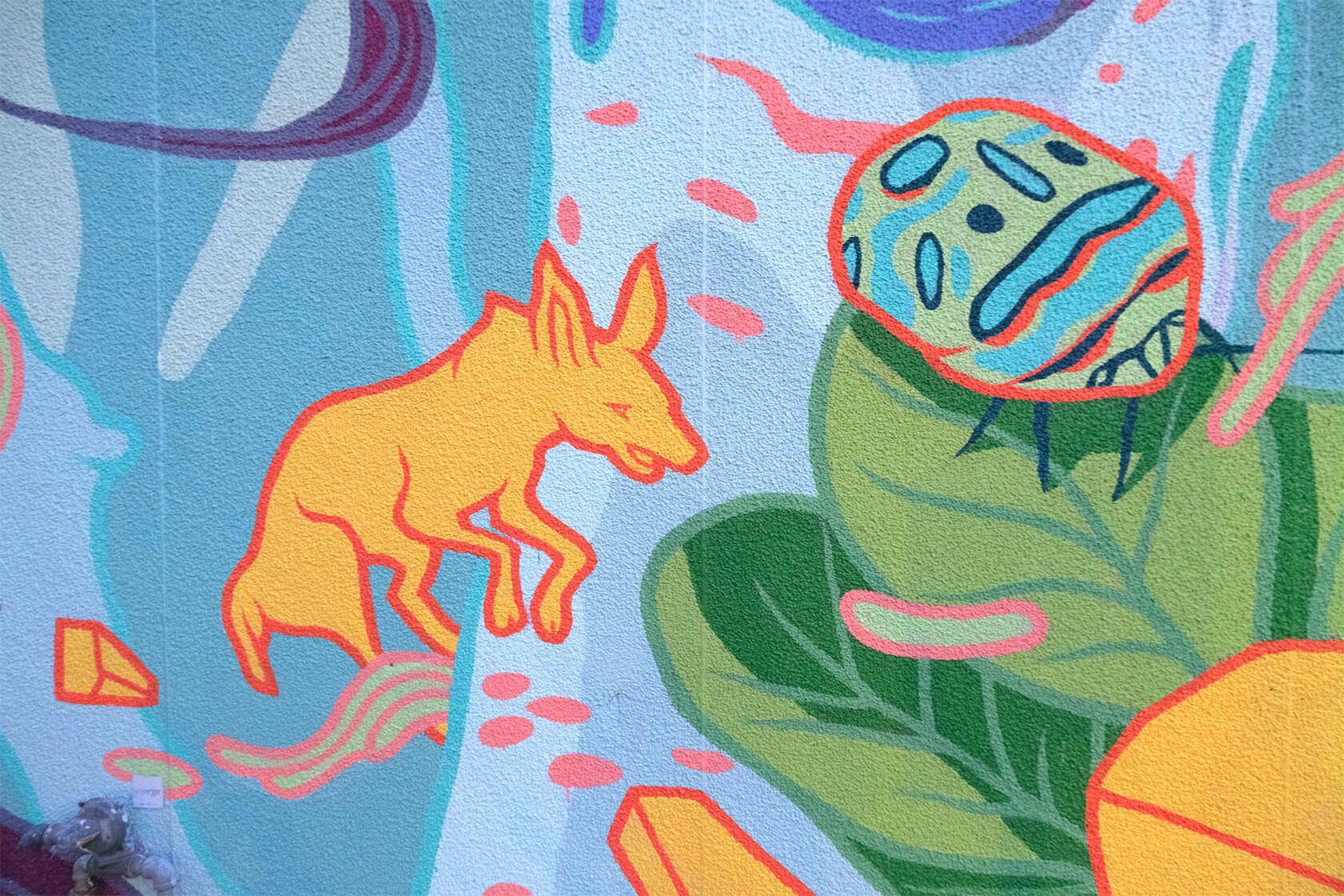 Fantasy street art mural design creation featuring illustrative urban artwork