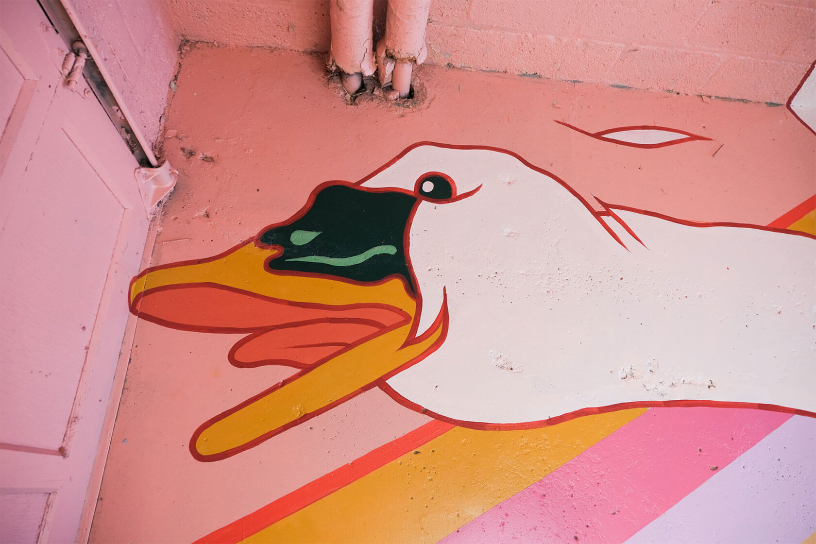 Illustrative fantasy mural bringing street art to life with dreamlike imagery