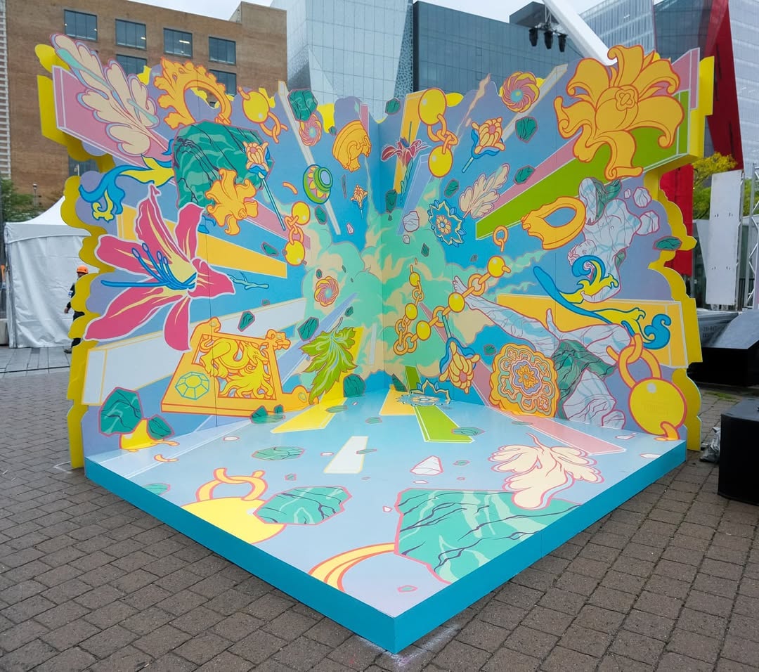 Illustrative street art featuring fantasy artwork on large-scale urban walls