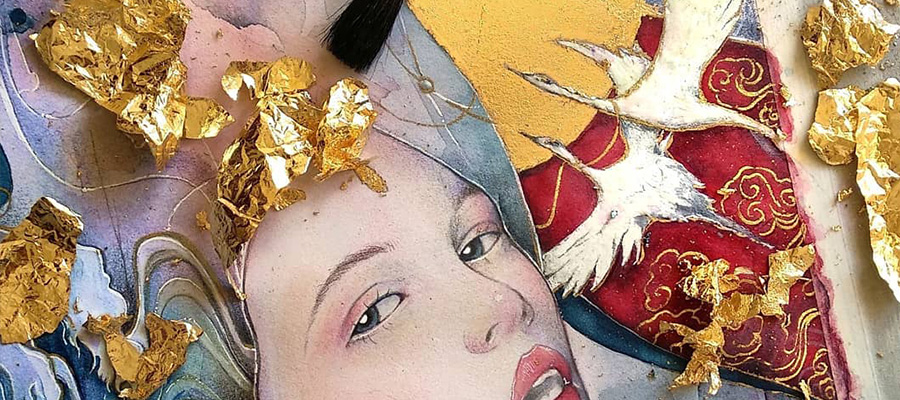 Greek Artist Enrich His Mystical Female Portraits With Gold Details