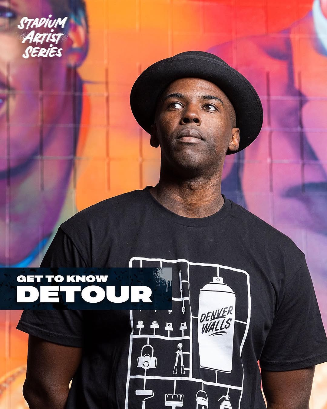 Bold street art mural by public mural artist featuring striking colorful urban wall design