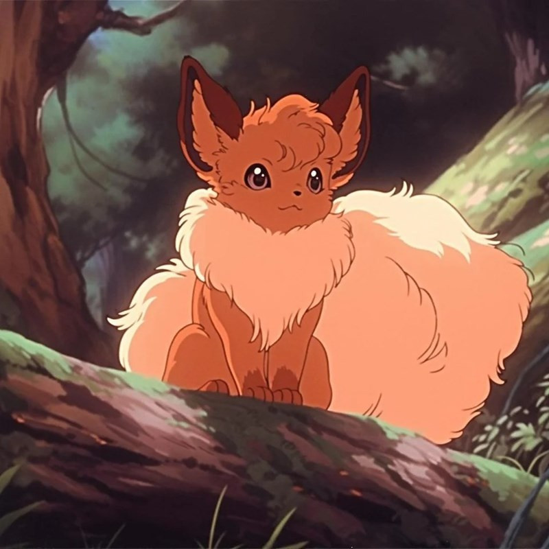 Inspirational piece showing Pokemon reimagined in the Ghibli art style Artwork inspired by the distinct Studio Ghibli art style applied to Pokemon