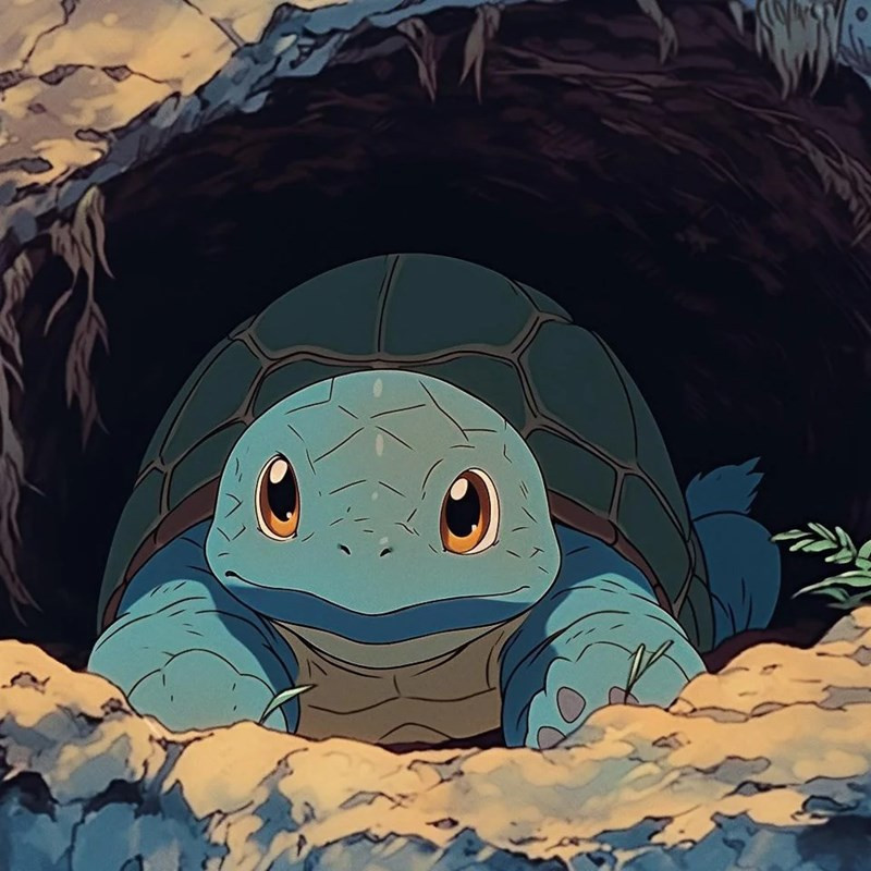 Pokemon enjoying a serene forest environment rendered in Ghibli style Artwork placing Pokemon in a lush forest setting typical of Ghibli films