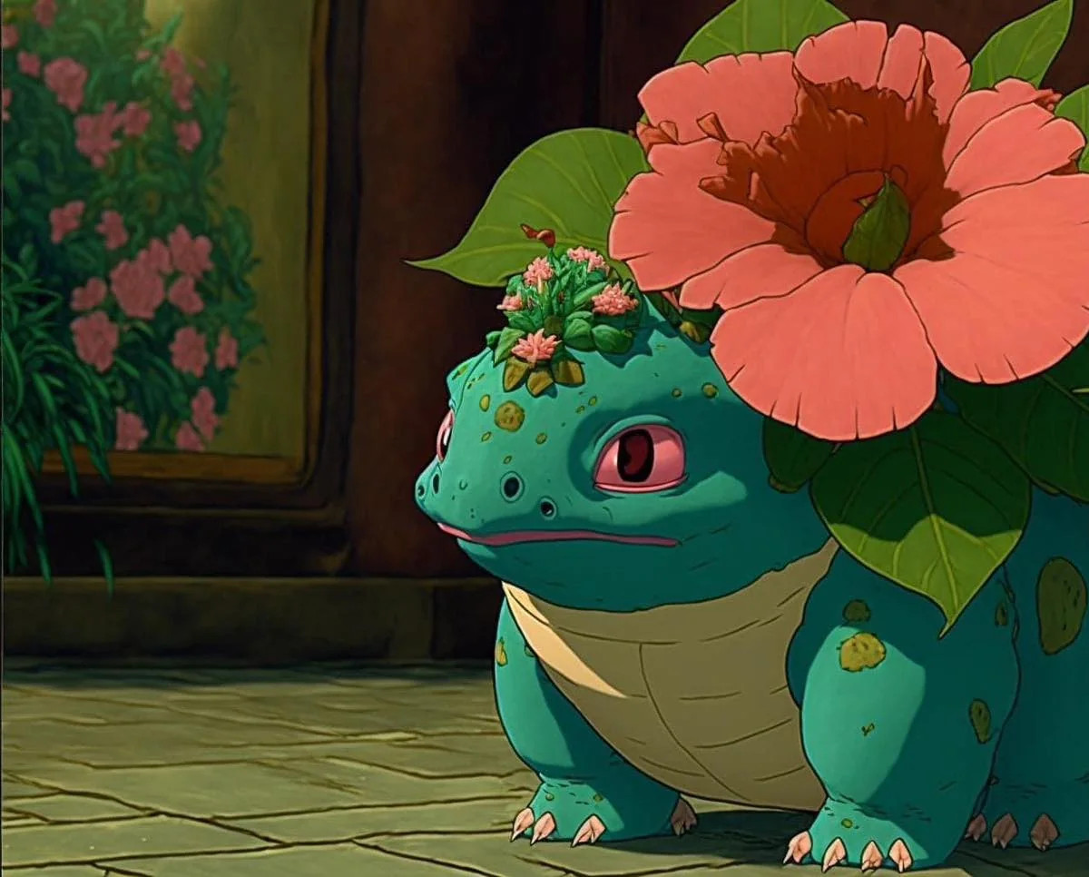 Popular Pokemon Bulbasaur reimagined with Ghibli's artistic flair by a fan Fan art of Bulbasaur drawn specifically in the Studio Ghibli style
