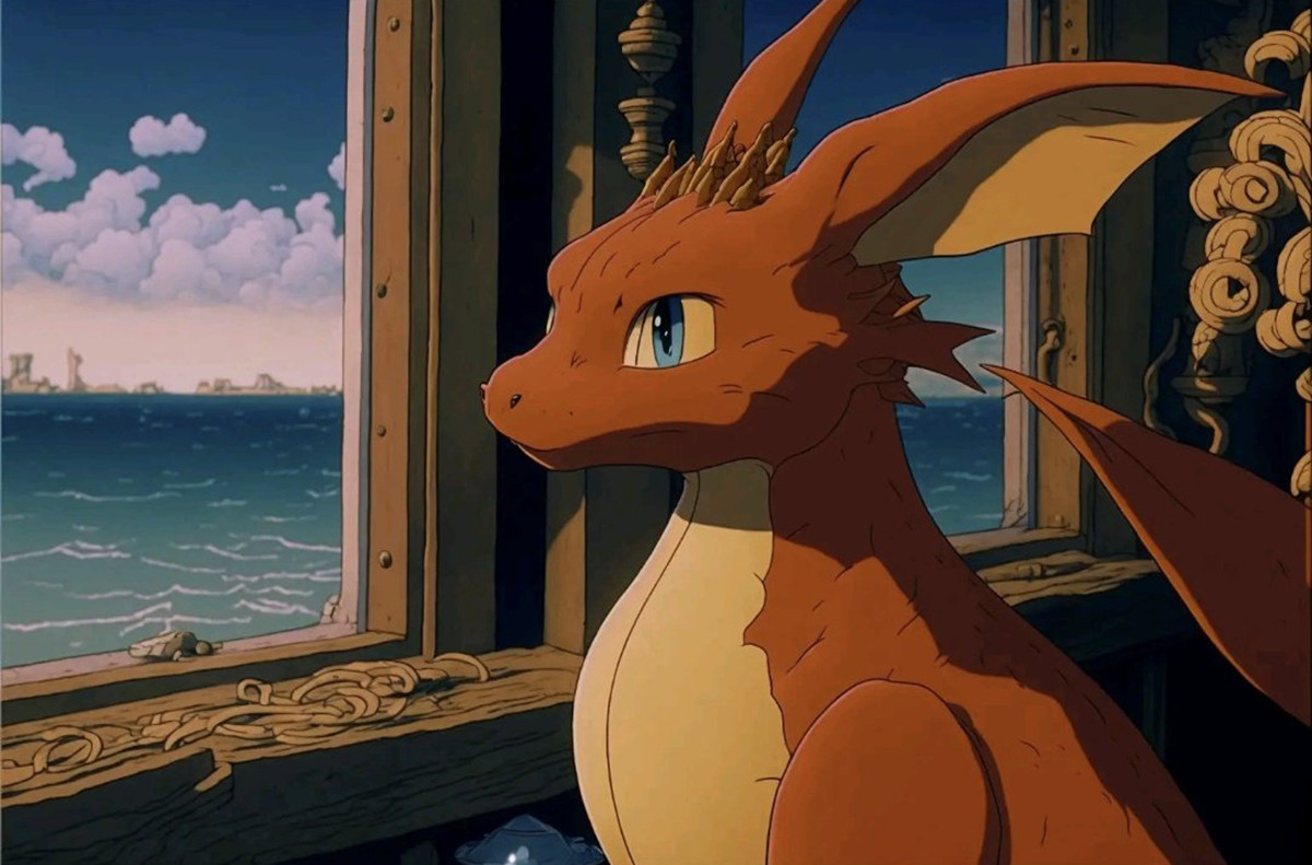 Eighth example demonstrating the popular Pokemon Ghibli illustration crossover Pokemon characters brought to life via Studio Ghibli illustration style