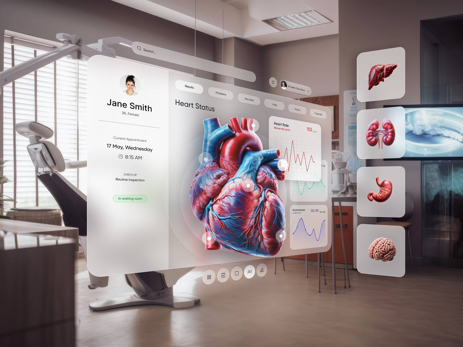 Health app concept displayed in AR on Apple Vision Pro