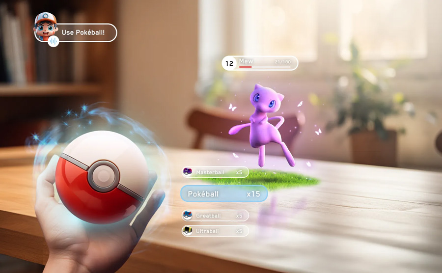 Immersive Pokemon gaming experience blending digital and physical worlds Real-life Pokemon game integration in natural environment
