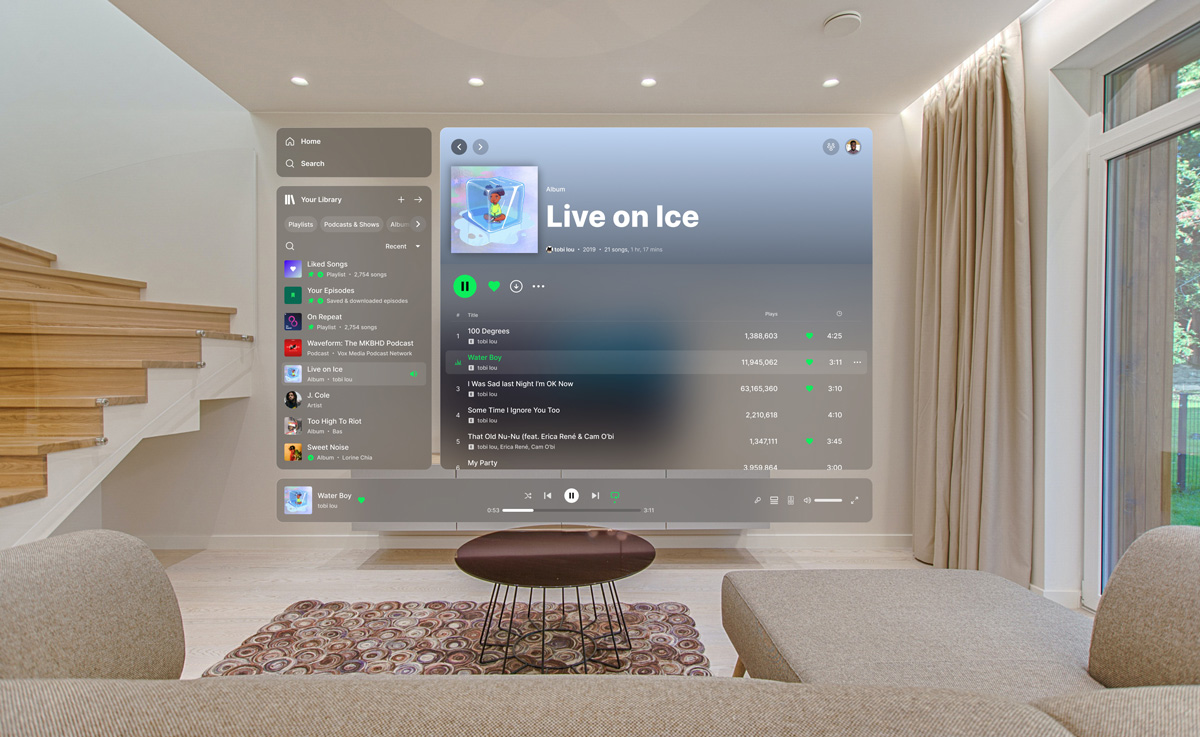 Spotify music player in spatial reality AR concept