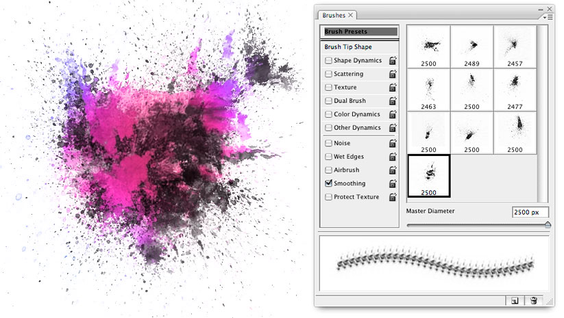 Collection of high-resolution splatter brushes for Photoshop