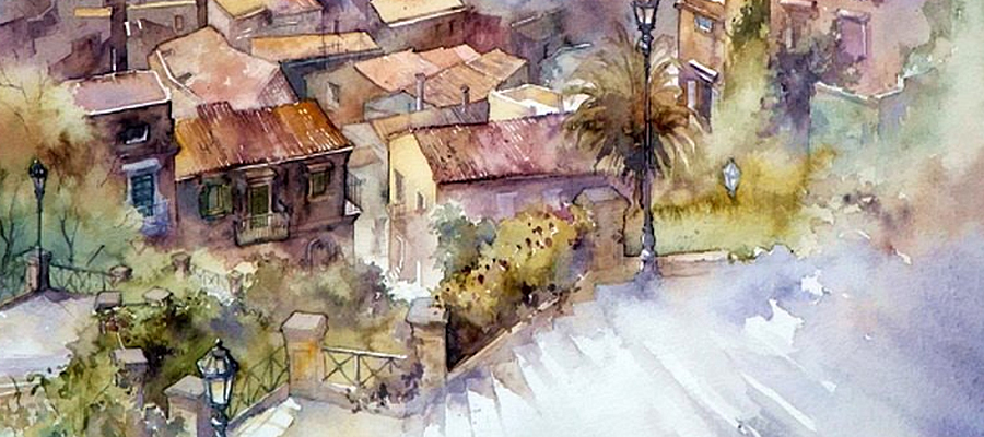 urban watercolor painting